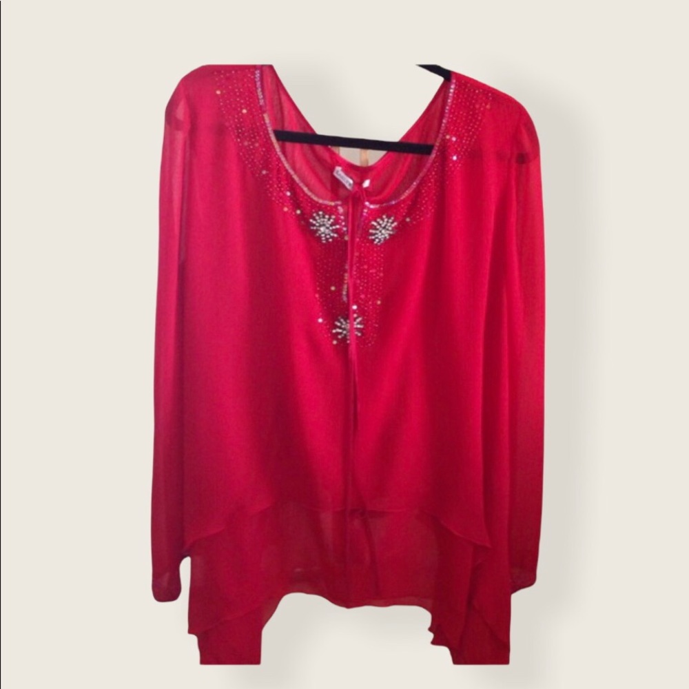 🔴 Red Two Layers Sheer Top